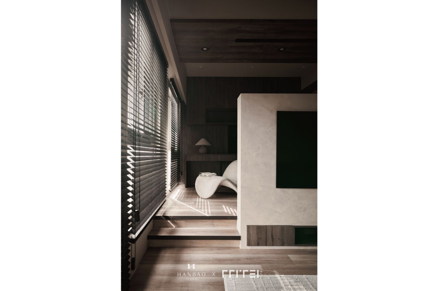 日式侘寂風電視牆過道